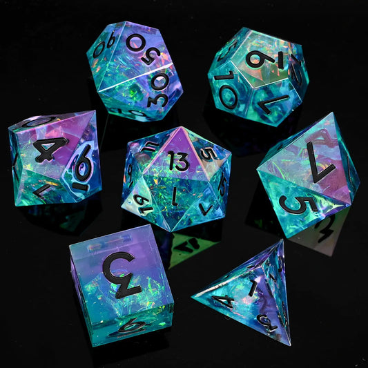Electroplated Resin Dice Set Resin Edge Sharp for Dungeons & Dragons RPG MTG Board Games with Gift Box (Electroplating Purple-Green)