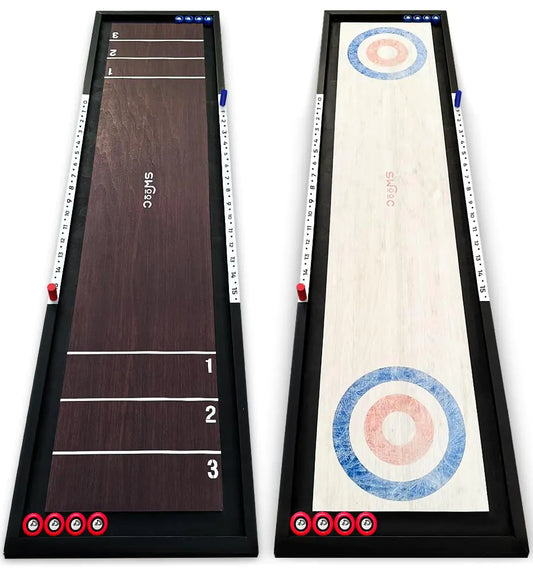 2-in-1 Shuffleboard and Curling | 100% Solid Wood Shuffleboard Table (4ft) | 5+ Games Included | Tabletop Games for Adults & Kids | Board Game Table Top Games | Bar Games | Indoor Games