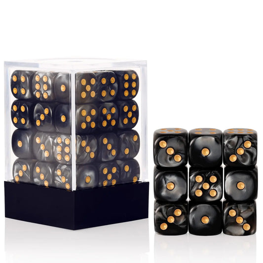 36 Pieces 12mm 6 Sided Mini Dice SetPearl Pattern D6 Game Dice Set6 Sided Standard Game Dice for Board Games Dice Games Classroom Teaching Dices Game with Portable Gaming Box(Black)
