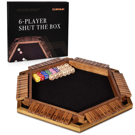 Upgraded 1-6 Player Shut The Box Dice Game with 12 Dice+Bonus Wooden 12 Dice Classic Wooden Board Table Math Game for AdultsKids/Tabletop Board Games for ClassroomHomeParty or Pub