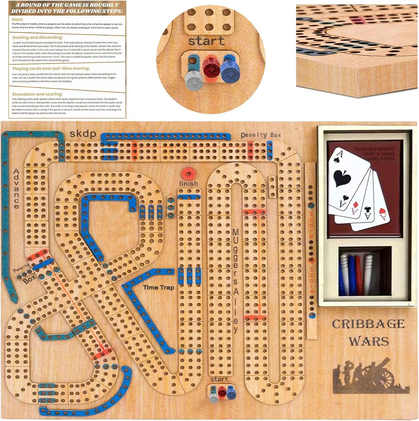 Cribbage Wars Board Game2025 Wooden Cribbage Board Game Set Traps Cribbage Games Classic Board Game Night Bar Games for Families