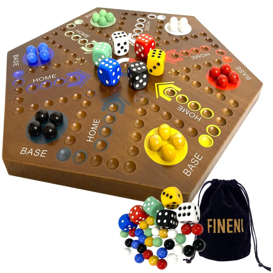 Wooden Board Games Aggravation Board Game Original with Dual Sides Fast Track Board Game For 2 to 6 Players Double Side Marble Game 6 Colors 30 Marble set and 6 Color 6 DicePouch (16" Dark)