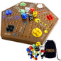 Wooden Board Games Aggravation Board Game Original with Dual Sides Fast Track Board Game For 2 to 6 Players Double Side Marble Game 6 Colors 30 Marble set and 6 Color 6 DicePouch (16" Dark)