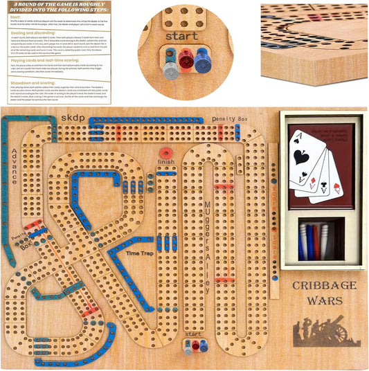 Cribbage Wars Board Game2025 Wooden Cribbage Board Game Set Traps Cribbage Games Classic Board Game Night Bar Games for Families