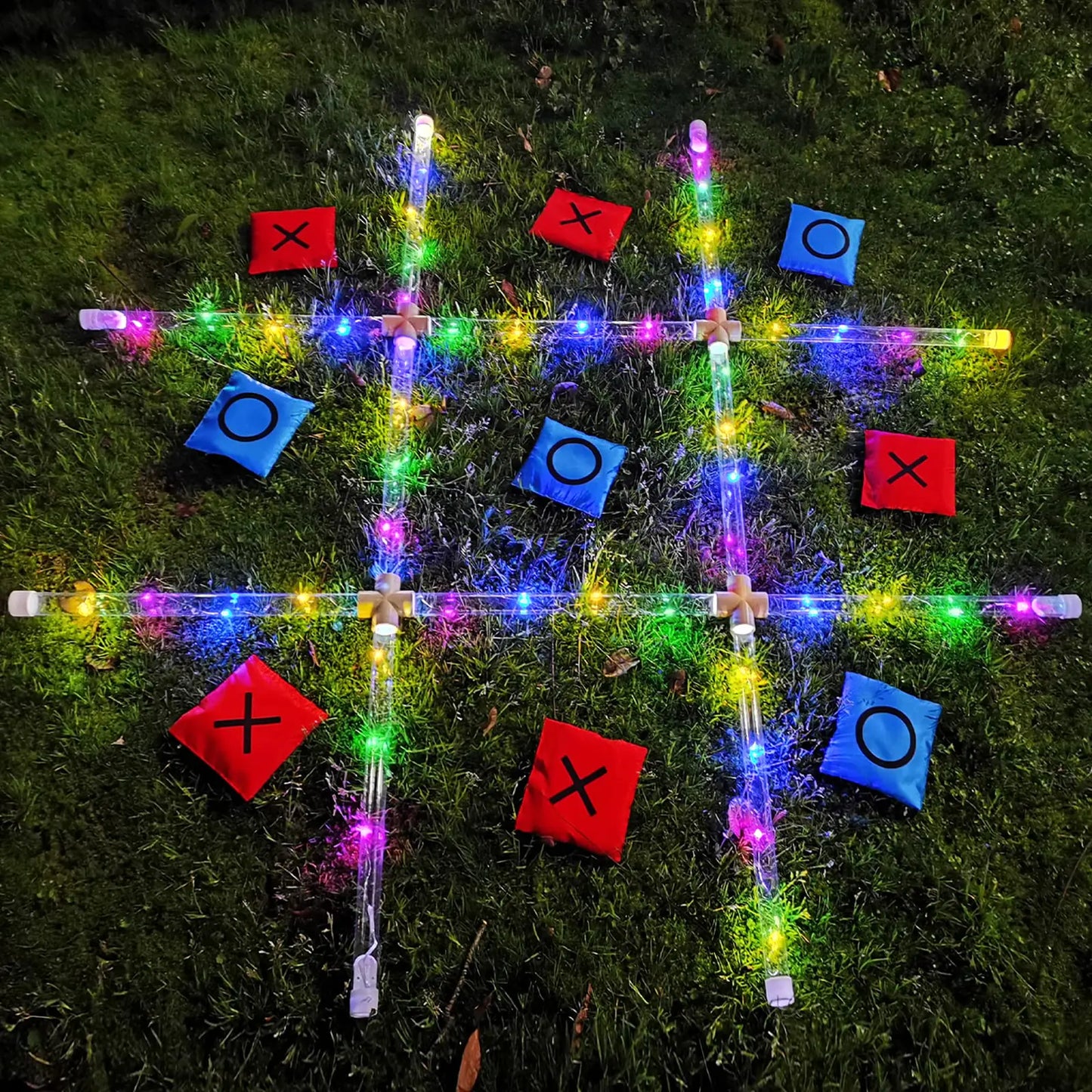 Outdoor Toss Games for Adult and Kids Giant Tic Tac Toe Game with LED Light Classical Board Yard Game Sandbag Game for Famlily Party Travel(4ft x 4ft)