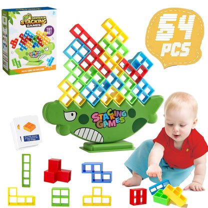 64pcs Tower Game Balance Stacking Blocks Tower Balancing Stacking Board Games Building Blocks Puzzle Toy Family Games Valentines Day Birthday Gift for Kids Adults