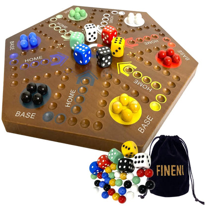 Wooden Board Games Aggravation Board Game Original with Dual Sides Fast Track Board Game For 2 to 6 Players Double Side Marble Game 6 Colors 30 Marble set and 6 Color 6 DicePouch (16" Dark)